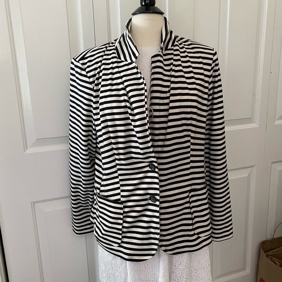 Striped black white button blazer jacket XL - Picture 2 of 4